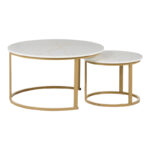 Кафе масички Solme I 2 парчиња во бела мермерна боја со златни метални ногарки