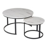 Coffee tables Solme I 2pcs in white marble color with black metal legs - Image 2
