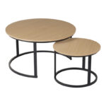 Coffee tables Solme I 2pcs in oak color with black metal legs - Image 2