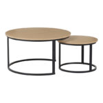 Coffee tables Solme I 2pcs in oak color with black metal legs