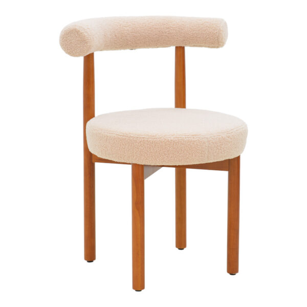 Стол Фенца беж теди ткаенина-ногарки од буково дрво во боја на орев 60x54x75 см