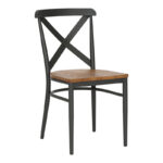 Стол Ферона темно сив скелет и седиште од дрво во природна боја 52.5x44.5x84 см