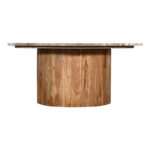 Coffee table Sergy solid acacia wood in natural color and marble top D90x40cm - Image 3