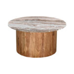 Coffee table Sergy solid acacia wood in natural color and marble top D70x35cm - Image 2