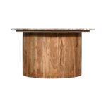 Coffee table Sergy solid acacia wood in natural color and marble top D70x35cm - Image 3