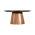 Coffee table Ezerdian solid acacia wood in natural color and black marble table top D90x45cm - Слика 2