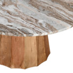 Coffee table Ezerdian solid acacia wood in natural color and marble table top D90x45cm - Image 4