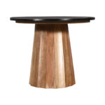 Table Ezerdian solid acacia wood in natural color and black marble table top D120x76cm - Image 2