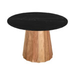 Table Ezerdian solid acacia wood in natural color and black marble table top D120x76cm