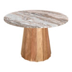 Table Ezerdian solid acacia wood in natural color and marble table top D150x76cm