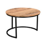 Coffee table Frina set 3 pieces mango wood in natural color and black metal leg - Image 2