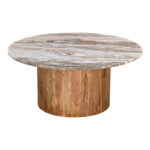 Coffee table Sergy set 2 pieces solid acacia wood in natural color and marble top - Image 2