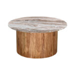 Coffee table Sergy set 2 pieces solid acacia wood in natural color and marble top - Image 3