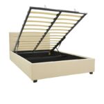 Molito velvet bed in ecru shade with storage space 120x200cm - Image 2