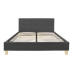 Mago bed dark grey color fabric with natural color wood leg 160x200cm - Image 2