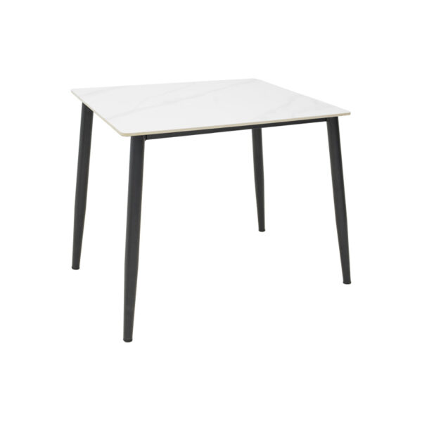 Маса Густас бел мермерен синтеруван камен - црн метал 80x80x76 см