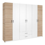 Dormie six-door wardrobe with drawers in white 206x52x213cm