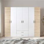 Dormie six-door wardrobe with drawers in white 206x52x213cm - Слика 3