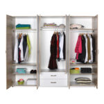 Dormie six-door wardrobe with drawers in white 206x52x213cm - Слика 4
