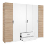 Dormie six-door wardrobe with drawers in white 206x52x213cm - Слика 5