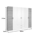 Dormie six-door wardrobe with drawers in white 206x52x213cm - Слика 6
