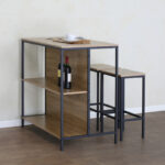 Set table bar Bailon in oak shade with black metal 100x60x95cm - Слика 2