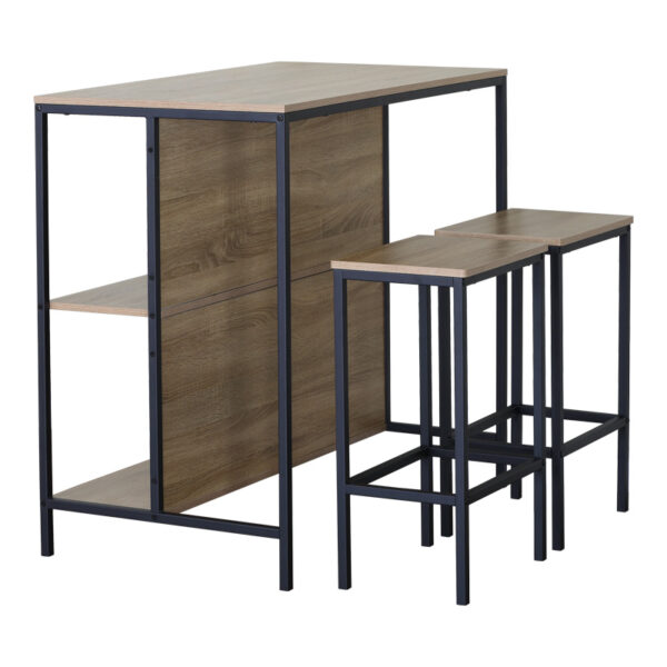 Set table bar Bailon in oak shade with black metal 100x60x95cm