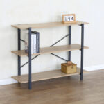 Floor shelf Nebranzo in oak color with black metal 106x35x80cm - Image 2