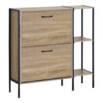 Shoe cabinet for 12 pairs Karleva in oak color with black metal 88x24x87cm