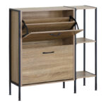 Shoe cabinet for 12 pairs Karleva in oak color with black metal 88x24x87cm - Image 3