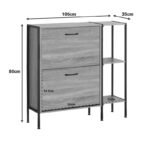 Shoe cabinet for 12 pairs Karleva in oak color with black metal 88x24x87cm - Image 6