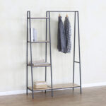 Entrance unit-shelf Herevy in oak color with black metal 101x35x160cm - Image 2