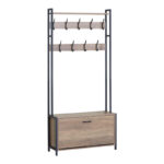 Entrance unit Ventoria in oak color with black metal 84x30x182cm