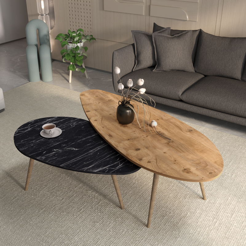120-000623 Monty 2pcs coffee tables in natural-black marble shade - Слика 1