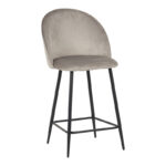 Medium height bar stool Perch velvet in gray with black metal legs 50x43x99cm