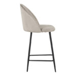 Medium height bar stool Perch velvet in gray with black metal legs 50x43x99cm - Слика 3