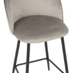 Medium height bar stool Perch velvet in gray with black metal legs 50x43x99cm - Слика 5