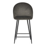Medium height bar stool Perch velvet in anthracite with black metal legs 50x43x99cm - Image 4