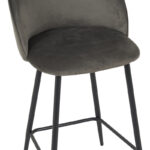 Medium height bar stool Perch velvet in anthracite with black metal legs 50x43x99cm - Image 5