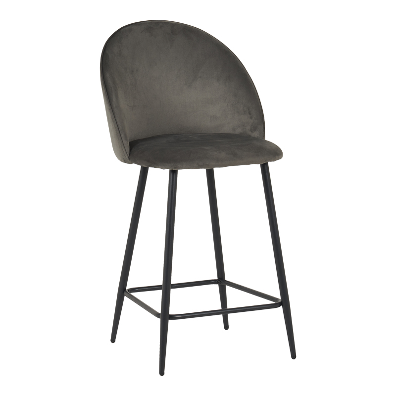 128-000071 Medium height bar stool Perch velvet in anthracite with black metal legs 50x43x99cm - Image 1