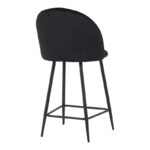 Medium height bar stool Perch velvet in black with black metal legs 50x43x99cm - Image 2