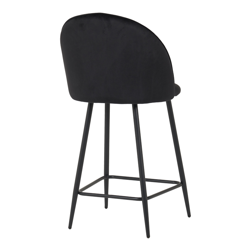 128-000072-1 Medium height bar stool Perch velvet in black with black metal legs 50x43x99cm - Image 2
