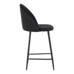 Medium height bar stool Perch velvet in black with black metal legs 50x43x99cm - Image 3