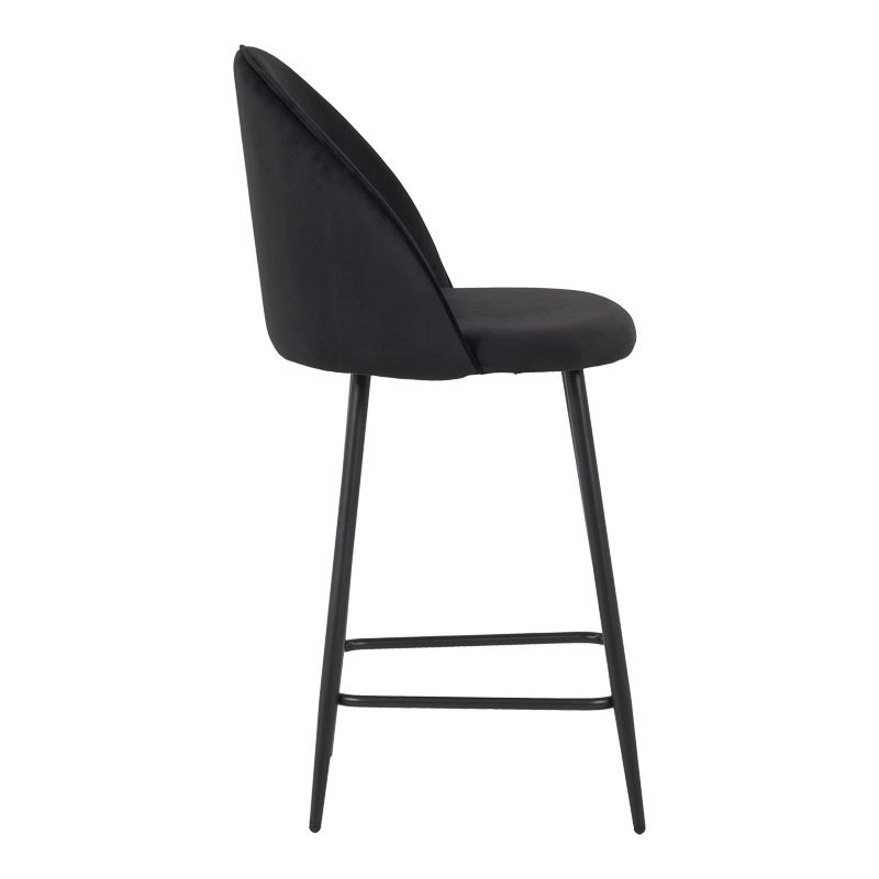 128-000072-2 Medium height bar stool Perch velvet in black with black metal legs 50x43x99cm - Image 3