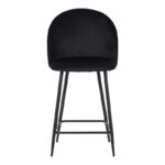Medium height bar stool Perch velvet in black with black metal legs 50x43x99cm - Image 4