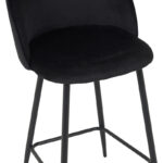 Medium height bar stool Perch velvet in black with black metal legs 50x43x99cm - Image 5