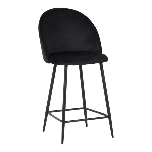 Medium height bar stool Perch velvet in black with black metal legs 50x43x99cm
