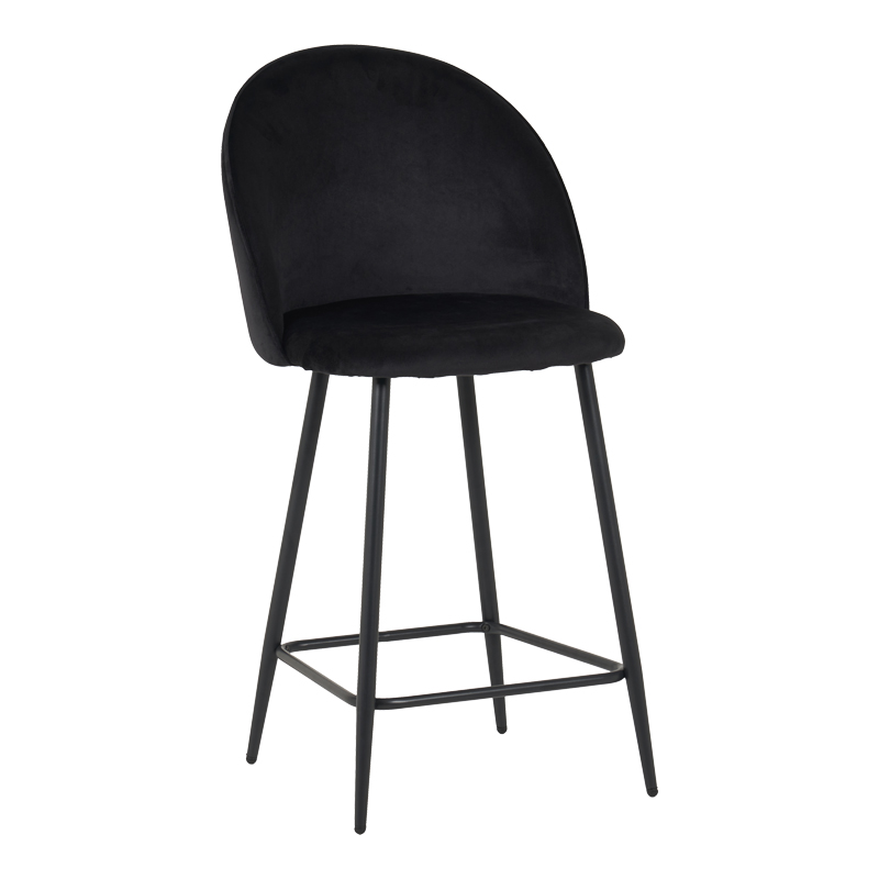 128-000072 Medium height bar stool Perch velvet in black with black metal legs 50x43x99cm - Image 1