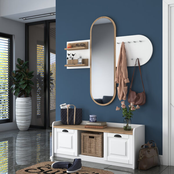 Entrance unit with mirror Arthur-Baunty white-walnut125x40x122cm