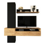 Living room Wendy set in oak-black color 195.1x37.3x219.1cm - Image 2